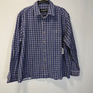 Noon Goons Surf Snap Denim Shirt Jacket Shacket Blue Green Plaid Mens XL New